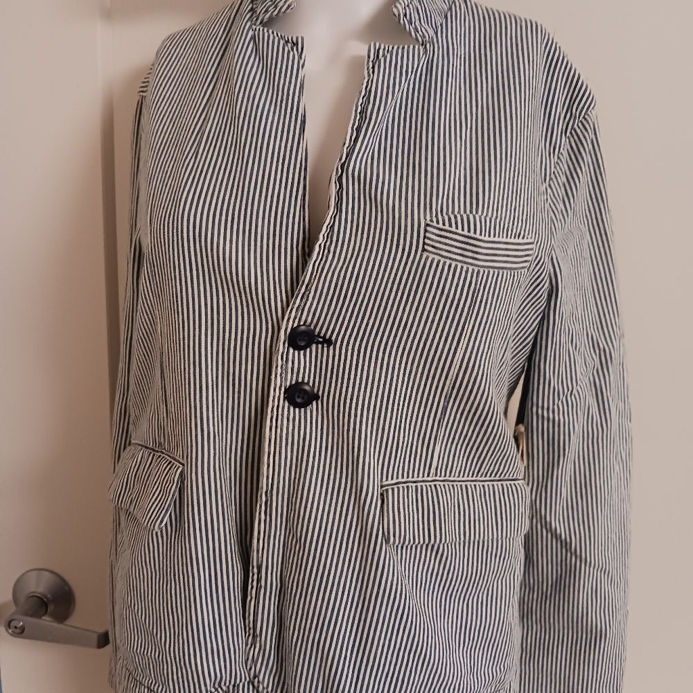 Ladies navy/ stripe jacket,100% cotton
